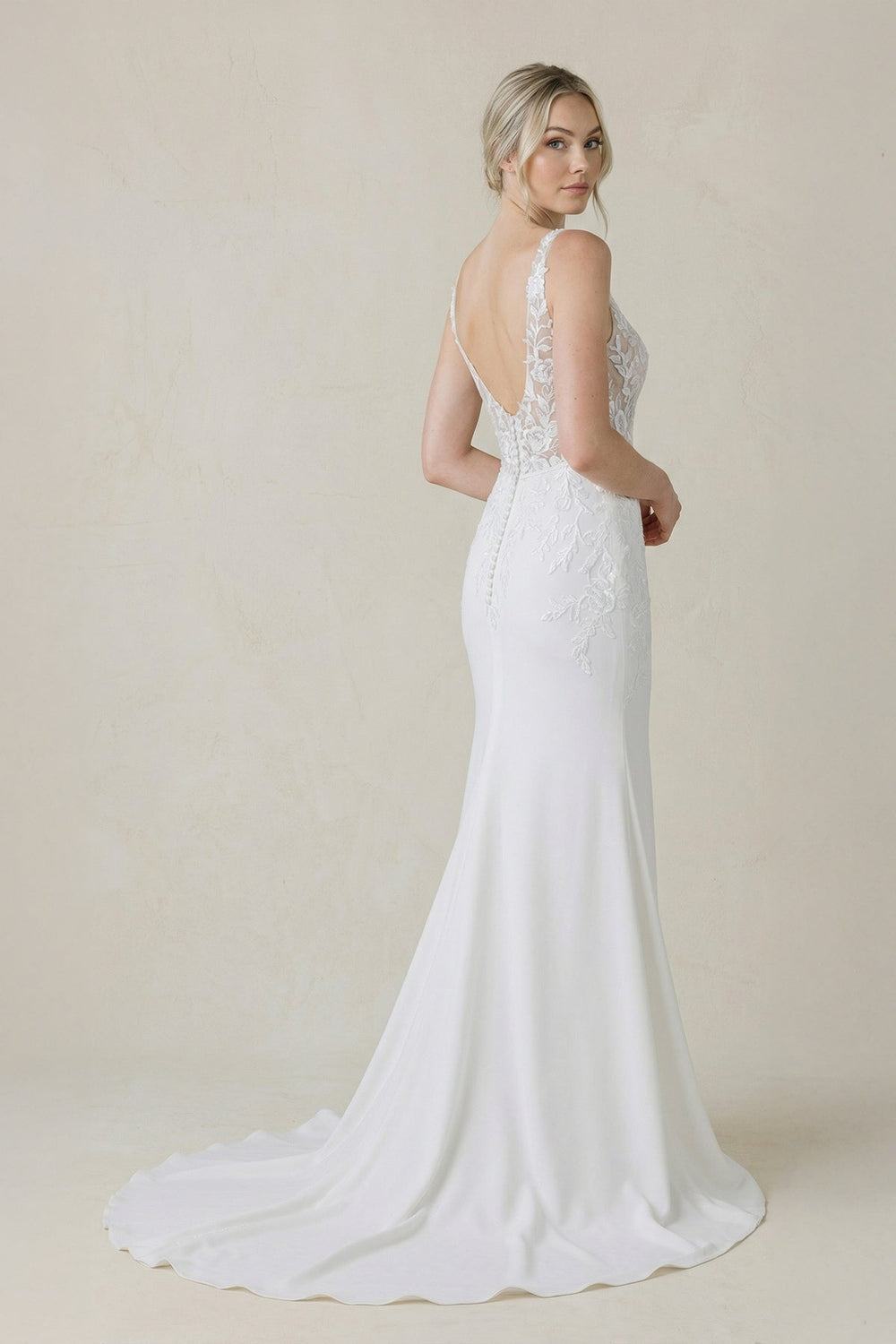 V Neck Satin Mermaid Wedding Dress in White - SHE IS ME Wedding Dresses