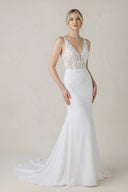 V Neck Satin Mermaid Wedding Dress in White - SHE IS ME Wedding Dresses
