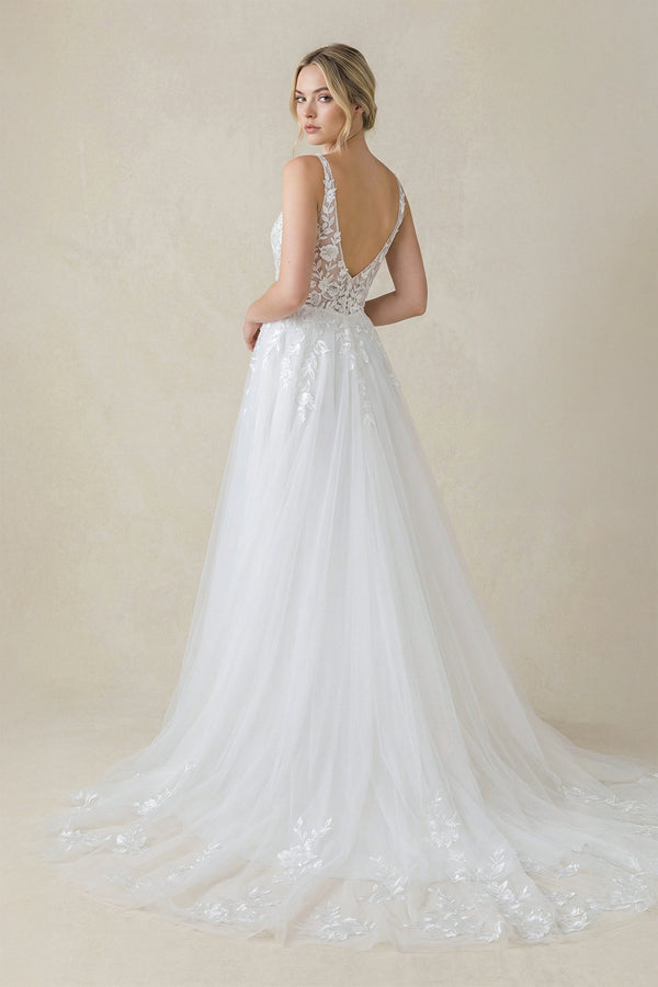 V Neck Satin Mermaid Wedding Dress in White - SHE IS ME WEDDING DRESSES