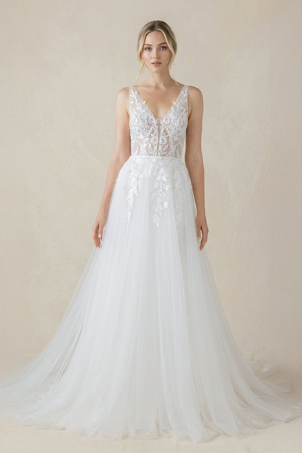 V Neck Satin Mermaid Wedding Dress in White - SHE IS ME WEDDING DRESSES