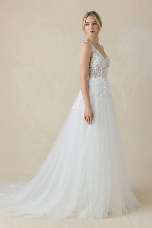 V Neck Satin Mermaid Wedding Dress in White - SHE IS ME WEDDING DRESSES