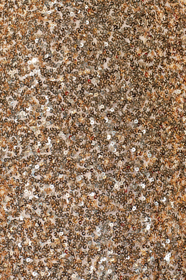 V Neck Sequins Maxi Dress With Slit in Champagne - SHE IS ME