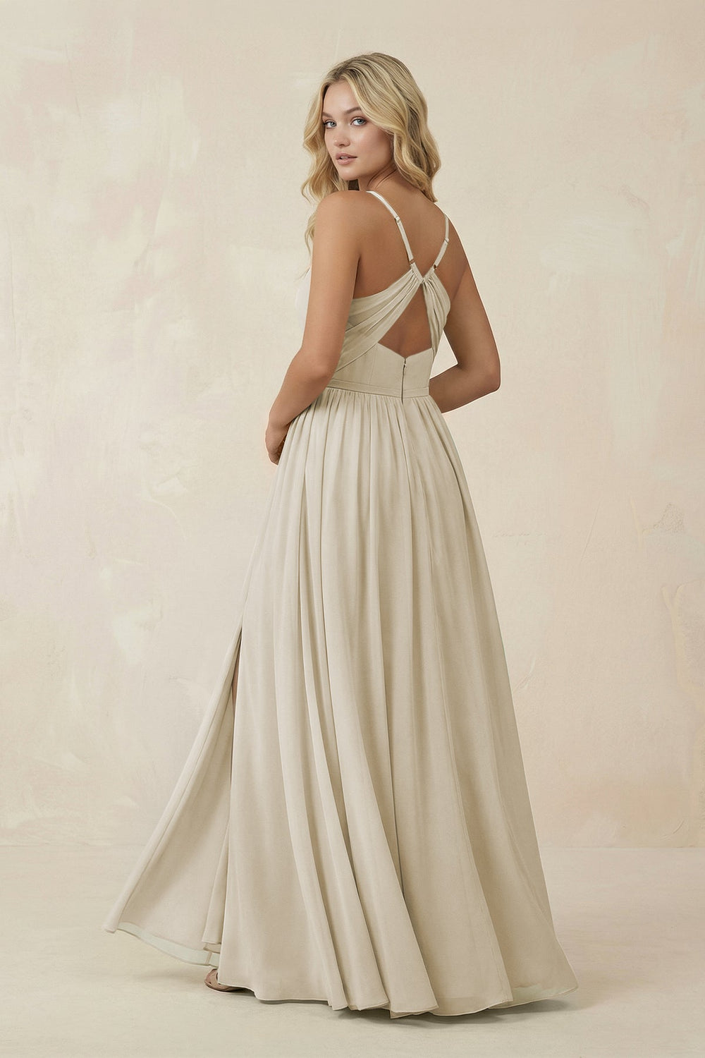 V - Neck Spaghetti Strap A - Line Chiffon Bridesmaid Dress in Dove Gray - SHE IS ME Bridesmaid Dresses