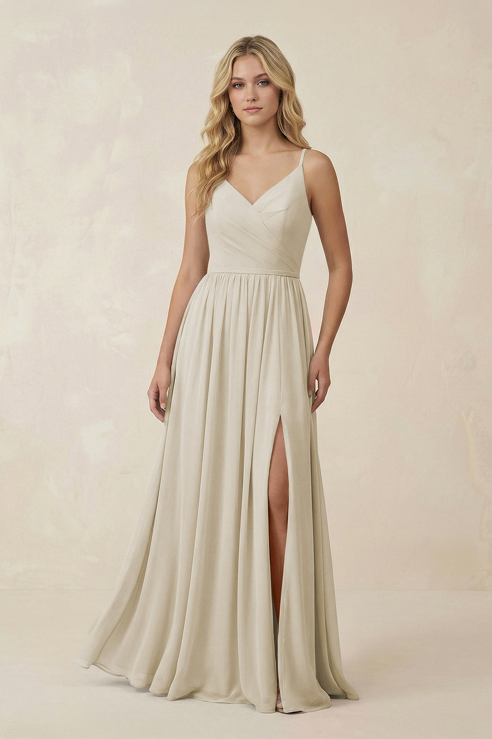 V - Neck Spaghetti Strap A - Line Chiffon Bridesmaid Dress in Dove Gray - SHE IS ME Bridesmaid Dresses