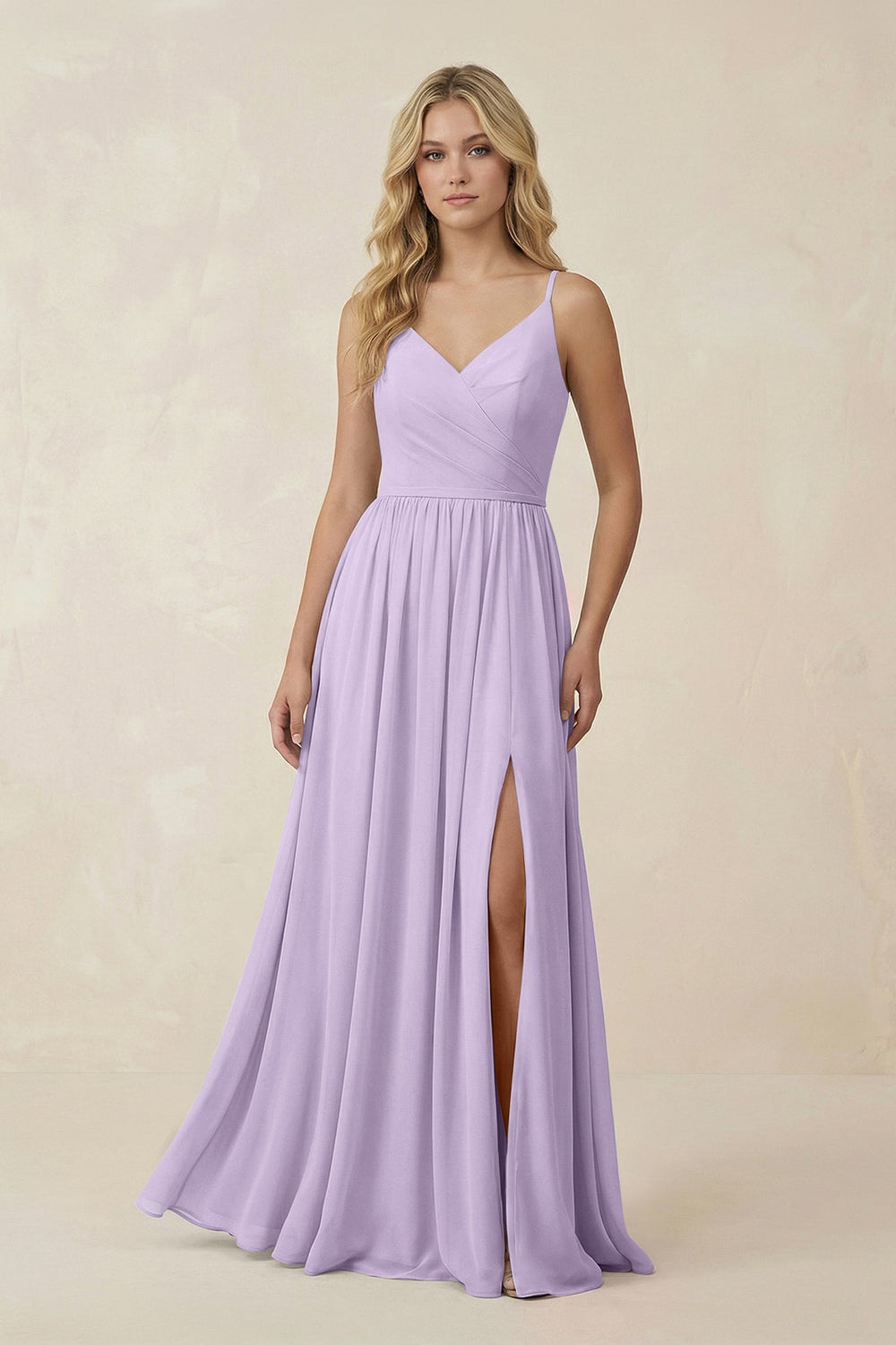 V - Neck Spaghetti Strap A - Line Chiffon Bridesmaid Dress in Lavender - SHE IS ME Bridesmaid Dresses