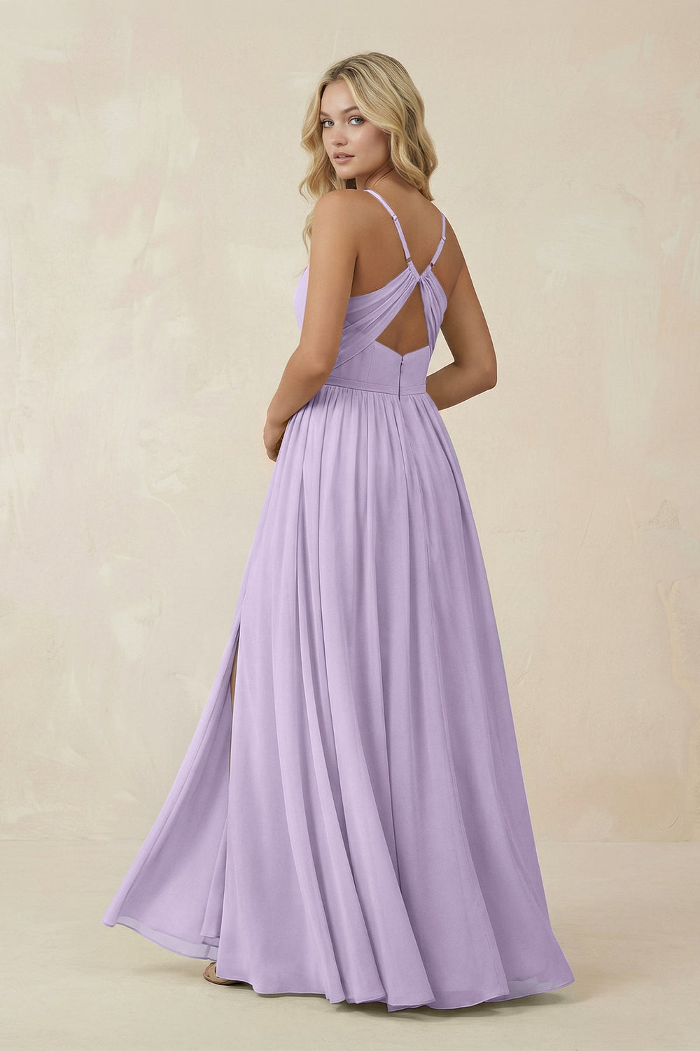 V - Neck Spaghetti Strap A - Line Chiffon Bridesmaid Dress in Lavender - SHE IS ME Bridesmaid Dresses