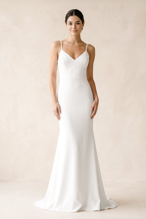 V - Neck Spaghetti Straps Sheath Maxi Dress in White - SHE IS ME Dresses