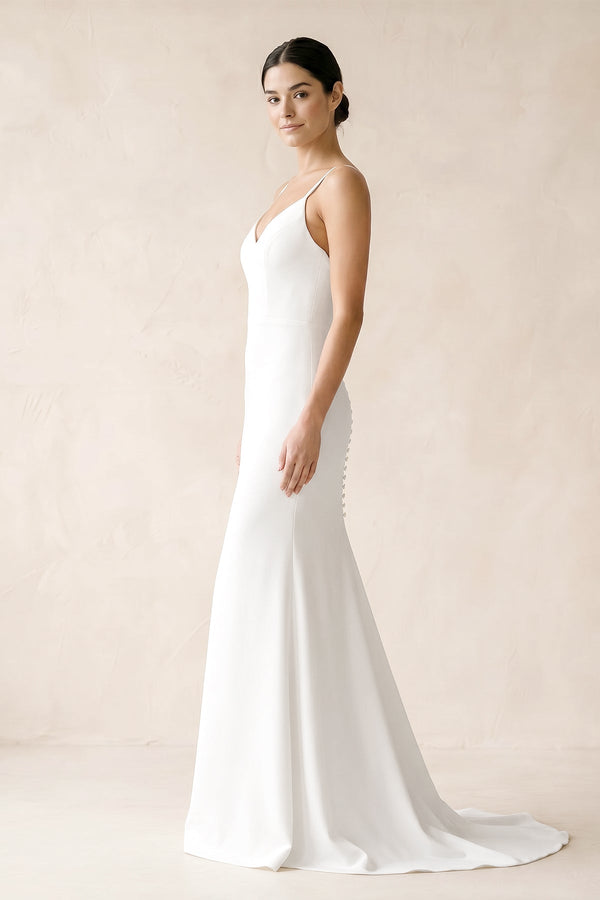 V - Neck Spaghetti Straps Sheath Maxi Dress in White - SHE IS ME Dresses