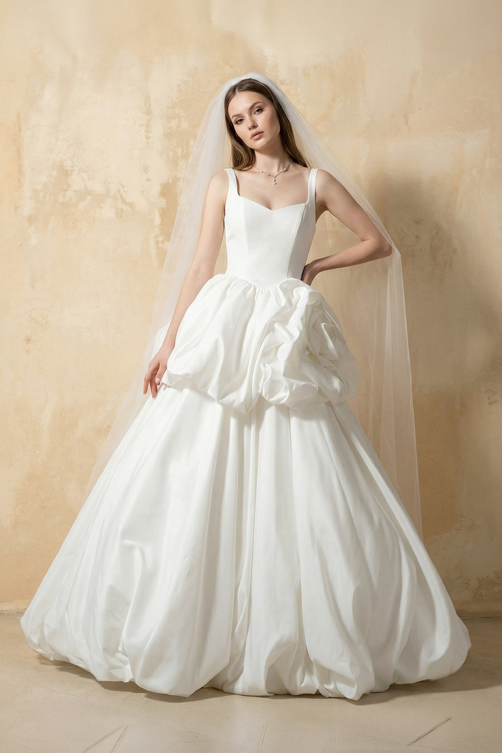 Two Piece Taffeta Ball Gown With Floral in White - SHE IS ME WEDDING DRESSES