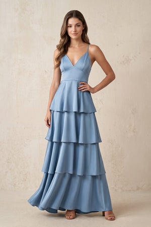 V-Neck Tiered Ruffle A-Line Maxi Dress in Neptune – SHE IS ME Dresses