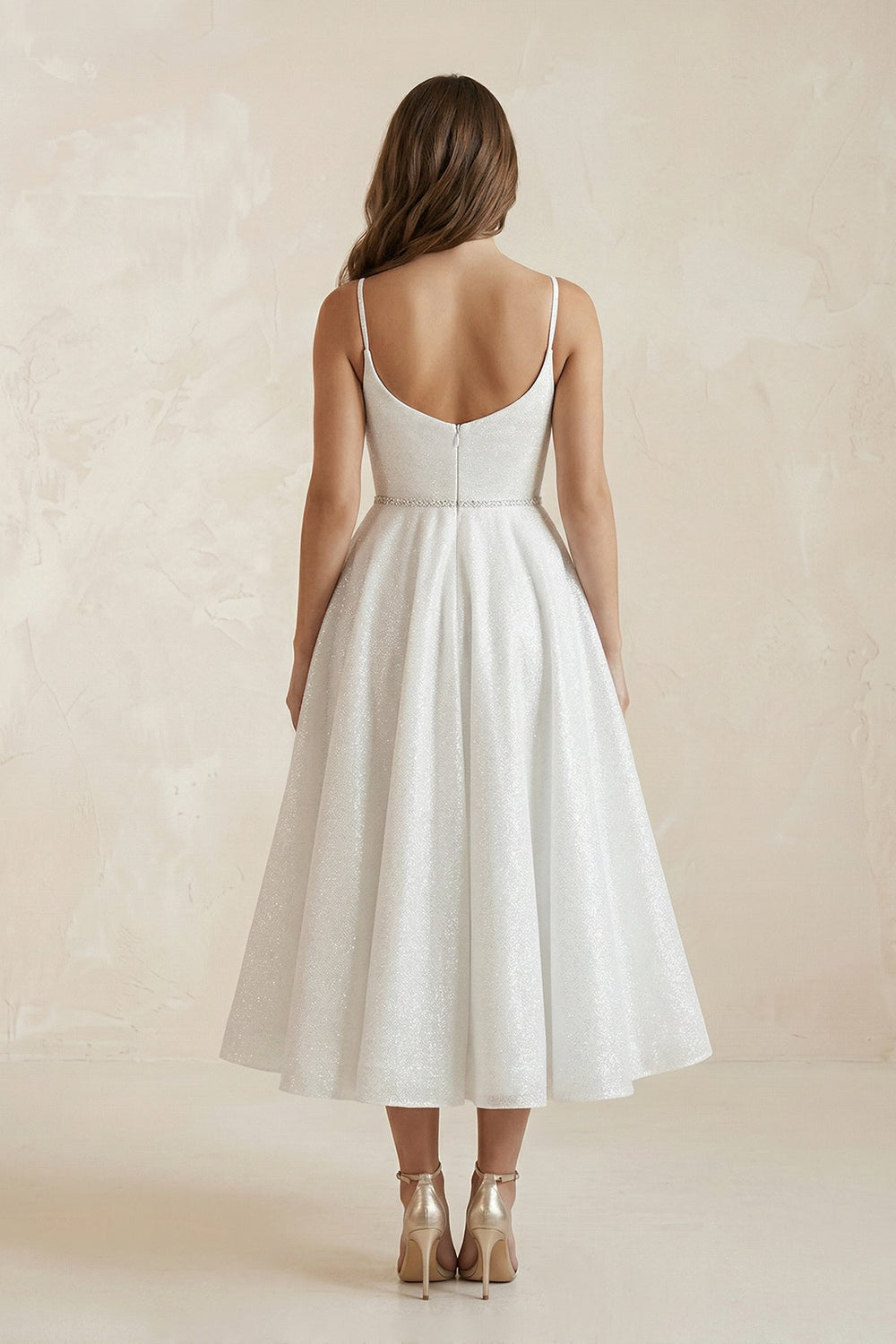 V - Neck Tulle A - Line Ruched Wedding Dress in White - SHE IS ME Wedding Dresses