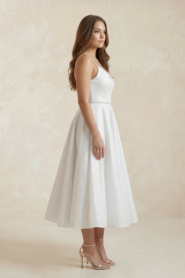 V - Neck Tulle A - Line Ruched Wedding Dress in White - SHE IS ME Wedding Dresses