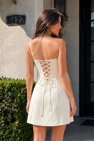 Ivory One Shoulder A Line Short Homecoming Dresses With Flowers - SHEISME