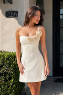 Ivory One Shoulder A Line Short Homecoming Dresses With Flowers - SHEISME