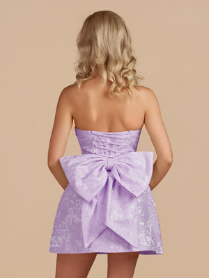 Lavender Strapless Jacquard A Line Homecoming Dress With Bowknot - SHEISME