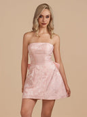 Pink Strapless Jacquard A Line Homecoming Dress With Bowknot - SHEISME