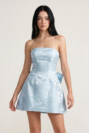 Sky Blue Strapless Jacquard A Line Homecoming Dress With Bowknot - SHEISME