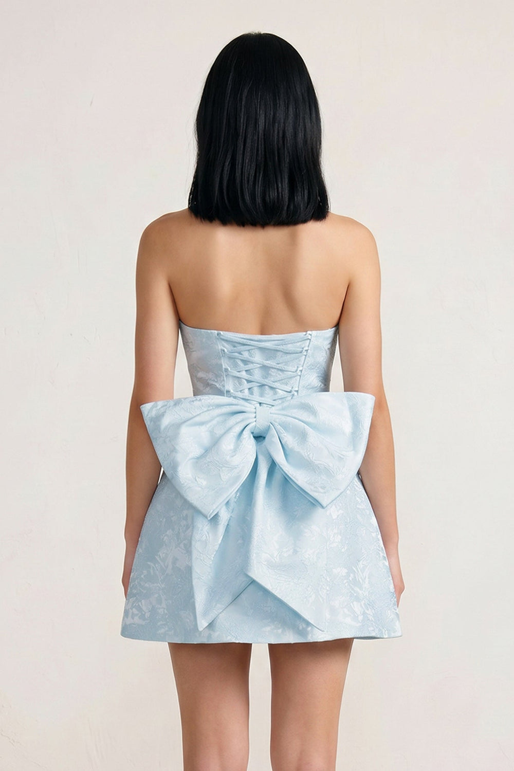 Sky Blue Strapless Jacquard A Line Homecoming Dress With Bowknot