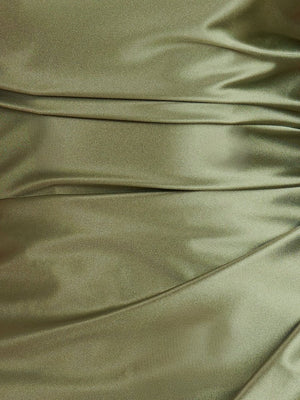 Vaya | Olive - Sheath Spaghetti Straps Pleated Satin Short Homecoming Dress | Available at SHEISME