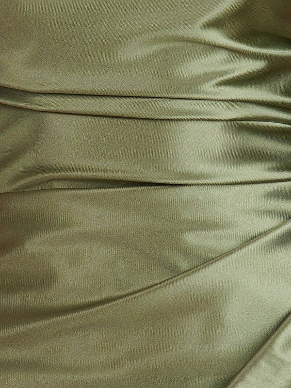 Vaya | Olive - Sheath Spaghetti Straps Pleated Satin Short Homecoming Dress | Available at SHEISME