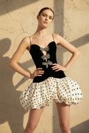 Velvet Bubble Hem Mini Dress in Black and Ivory - SHE IS ME