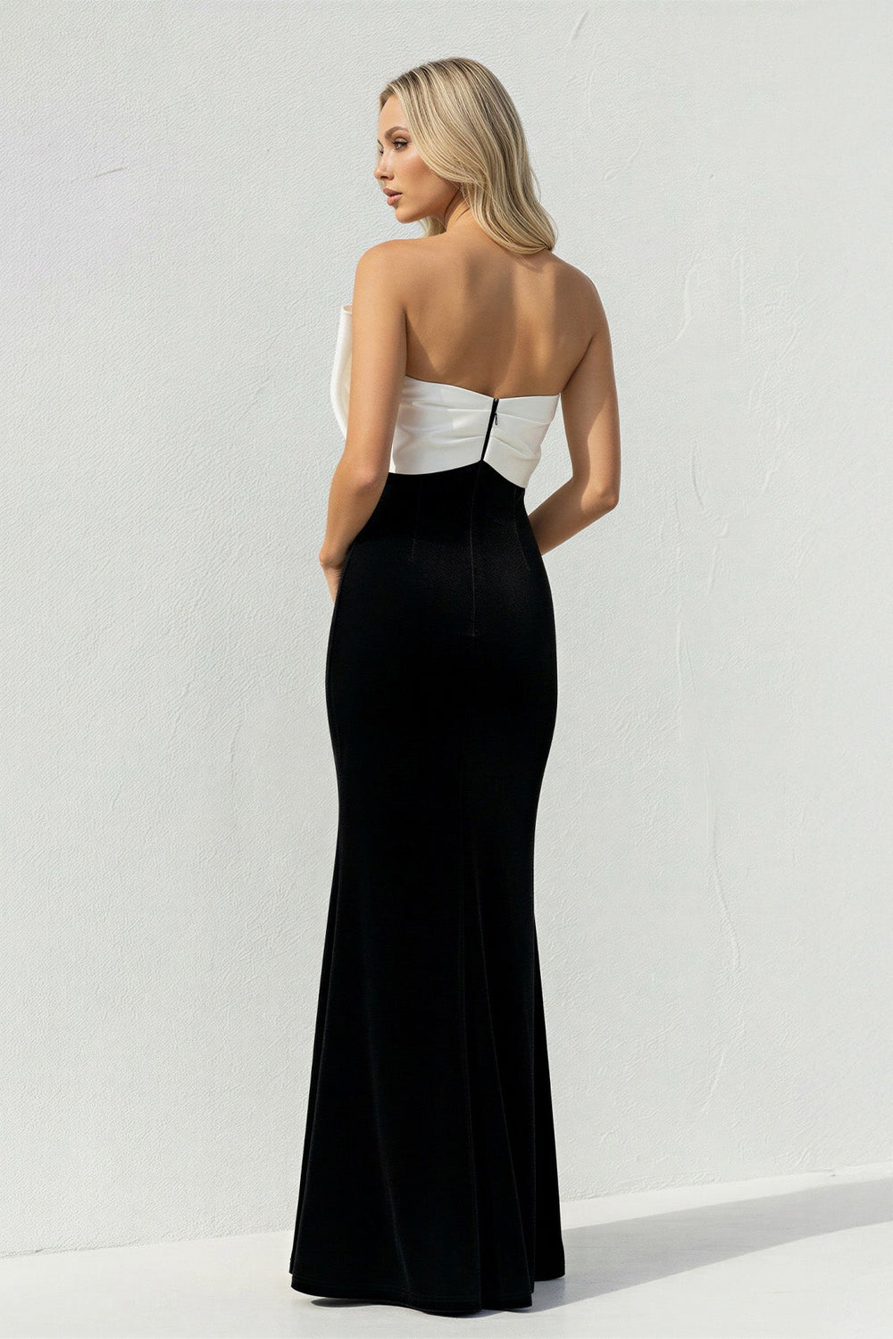 Velvet Sheath Prom Dress With Bow in Black and White - SHE IS ME PROM DRESSES