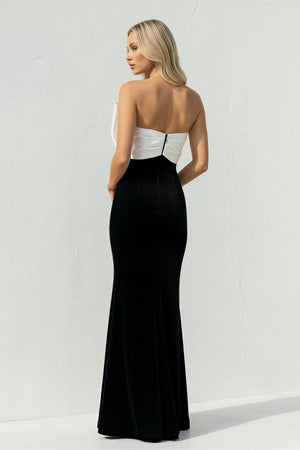 Velvet Sheath Prom Dress With Bow in Black and White - SHE IS ME PROM DRESSES