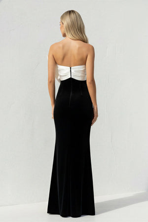 Velvet Sheath Prom Dress With Bow in Black and White - SHE IS ME PROM DRESSES