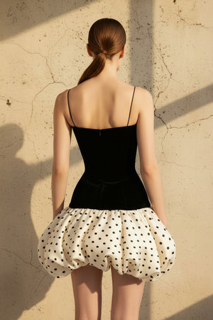 Sheisme-Black & White Velvet Spaghetti Strap A-Line Mini Cocktail Evening Dress