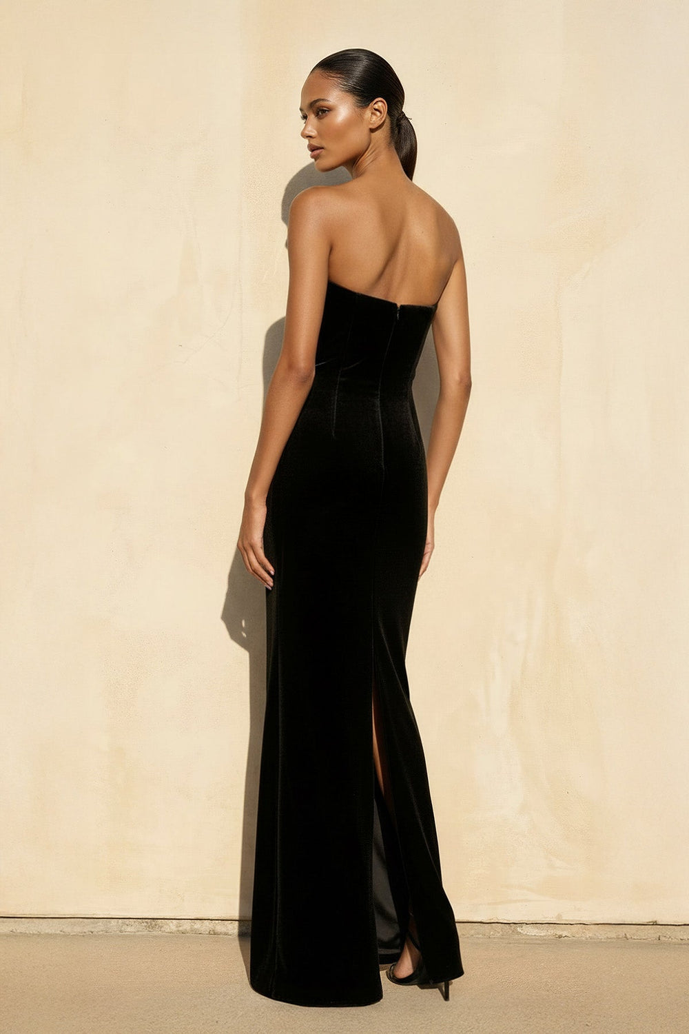 Velvet Strapless Beaded Gown in Black - SHE IS ME