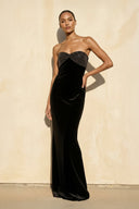 Velvet Strapless Beaded Gown in Black - SHE IS ME