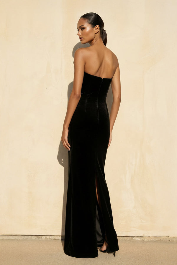 Sheisme - Velvet Strapless Beaded Gown in Black