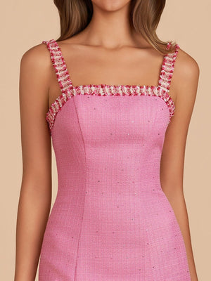 Pink Spaghetti Straps Beaded Sheath Homecoming Dress With Bows - SHEISME