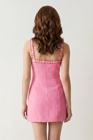 Pink Spaghetti Straps Beaded Sheath Homecoming Dress With Bows - SHEISME
