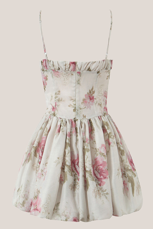Vintage A - Line Square Rose Printed Cotton Mini Dress - SHE IS ME Dresses