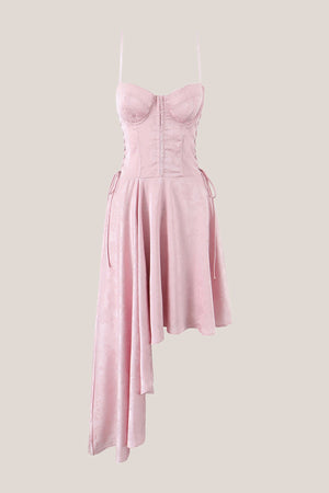 Vintage Asymmetrical Cotton Midi Dress in Pink - SHE IS ME Dresses