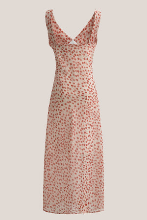 Vintage Flower V - Neck Printed Cotton Midi Dress in Red - SHE IS ME Dresses