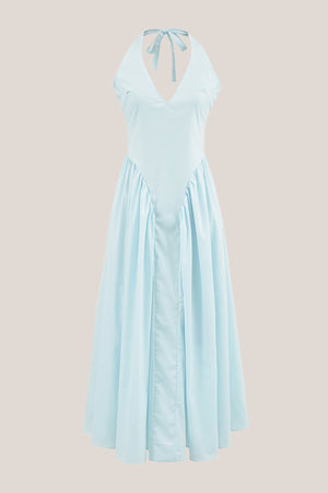 Vintage Halter Cotton Midi Dress in Blue - SHE IS ME Dresses