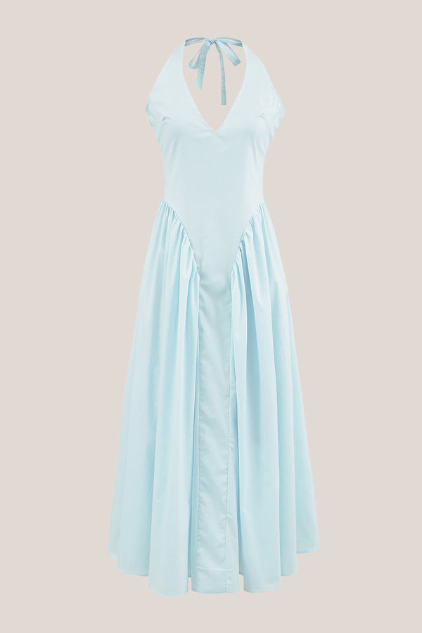 Vintage Halter Cotton Midi Dress in Blue - SHE IS ME Dresses
