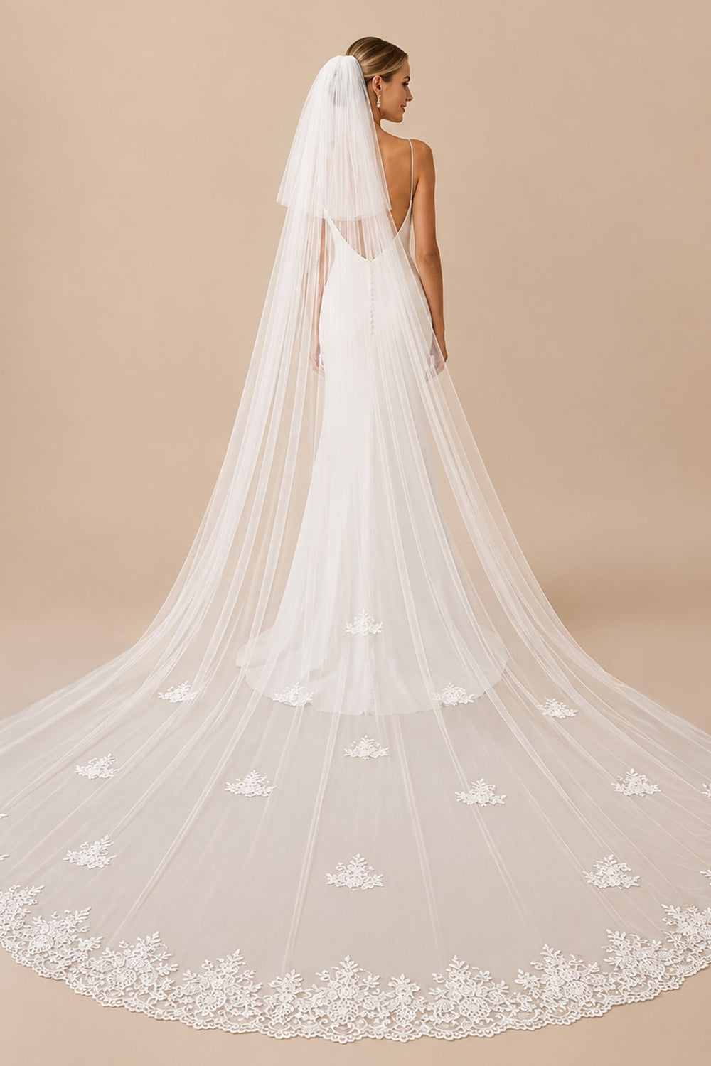 Vintage Lace Cute Appliques Long Chapel Veils Wedding Veil in White - SHE IS ME Wedding Veils