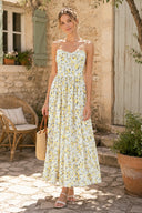 Vintage Rose Printed Sweetheart A - Line Cotton Midi Dress in Yellow - SHE IS ME Dresses