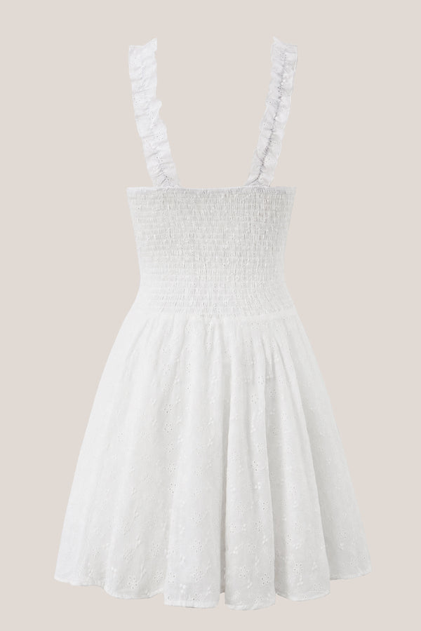 Vintage Scoop Neck A - Line Cotton Mini Dress in White - SHE IS ME Dresses