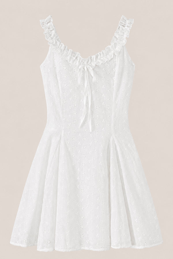 Vintage Scoop Neck A - Line Cotton Mini Dress in White - SHE IS ME Dresses