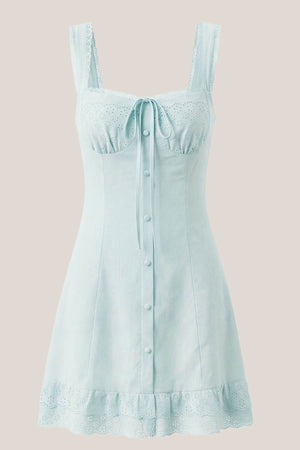 Vintage Sheath Spaghetti Strap Lace Cotton Mini Dress in Blue - SHE IS ME Dresses