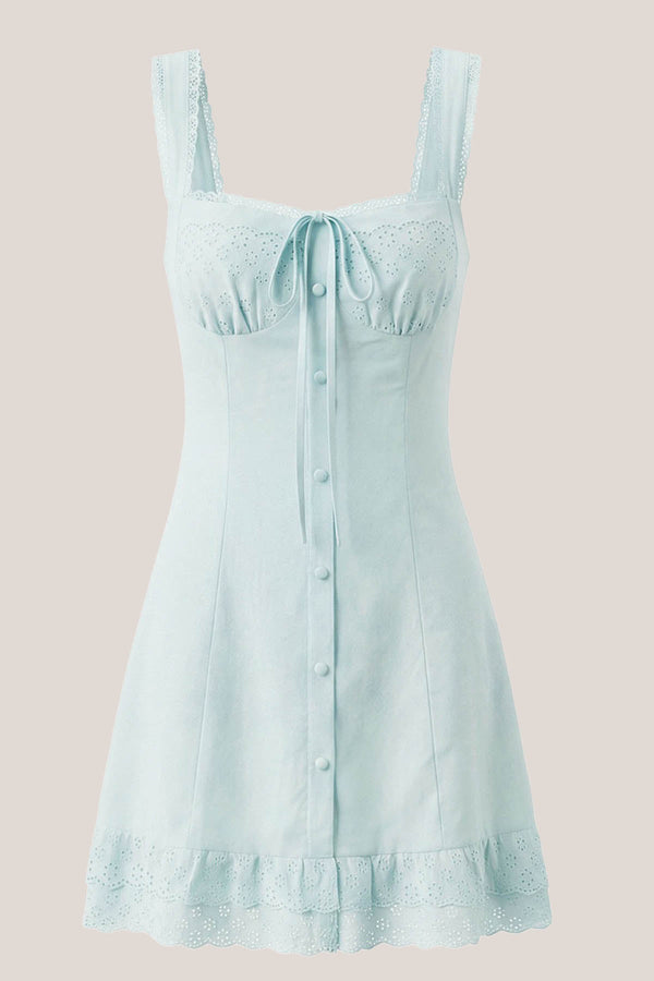 Vintage Sheath Spaghetti Strap Lace Cotton Mini Dress in Blue - SHE IS ME Dresses