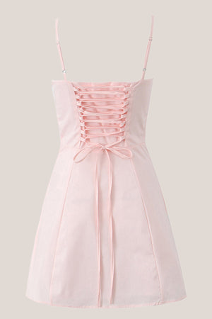 Vintage Square Neck A - Line Cotton Mini Dress in Pink - SHE IS ME Dresses