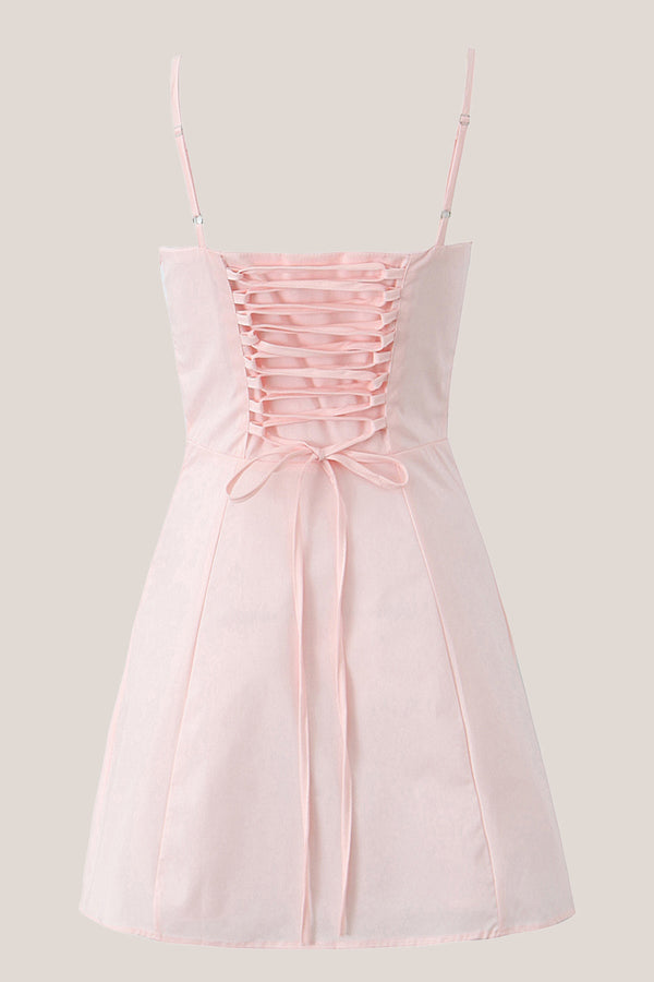 Vintage Square Neck A - Line Cotton Mini Dress in Pink - SHE IS ME Dresses