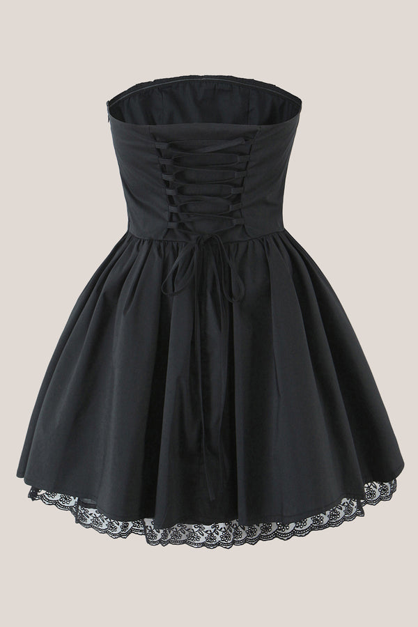 Vintage Strapless A - Line Cotton Mini Dress in Black - SHE IS ME Dresses