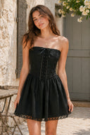 Vintage Strapless A - Line Cotton Mini Dress in Black - SHE IS ME Dresses