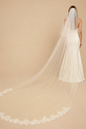 Vintage Tulle Two - Tier Bridal Veil Wedding Veil With Lace in Ivory - SHE IS ME Wedding Veils